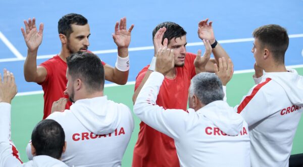 14.09.2024., Varazdin - Davis Cup Svjetska skupina I, susret Hrvatske i Litve. Mec parova izmedju Mate Pavica i Mili Poljicka protiv Edasa Butvilasa i Viliusa Gaubasa. Mate Pavic, Mili Poljicak Photo: Sanjin Strukic/PIXSELL