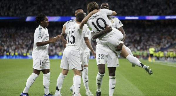 MADRID, SPAIN - SEPTEMBER 17: Antonio Rudiger of Real Madrid and Luka Modric of Real Madrid  celebrates a goal during the UEFA CHAMPIONS LEAGUE 2024/25 match between Real Madrid and VfB Stuttgart at Santiago Bernabeu Stadium.,Image: 909277836, License: Rights-managed, Restrictions: PLEASE DONT SEND TO IMAGO !!, Model Release: no, Credit line: Guillermo Martinez / AFLO / Profimedia