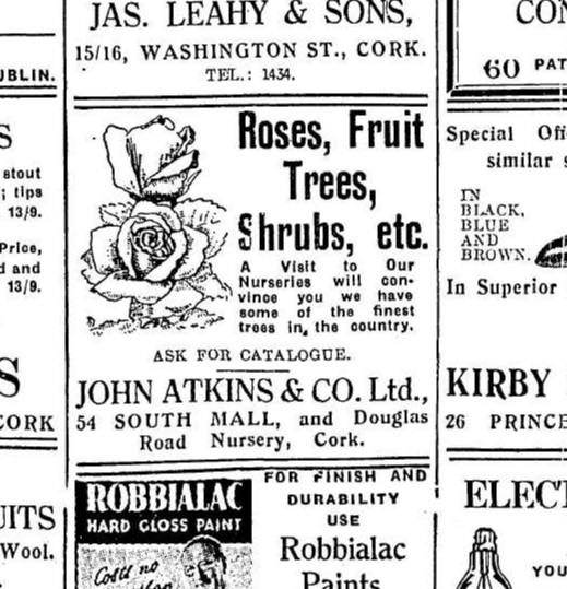 1939 advertisement for Douglas Nurseries Cork Examiner, 15 November 1939, Page 7