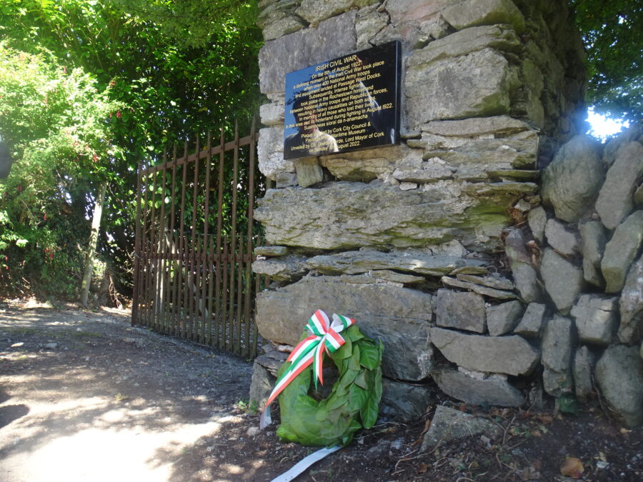 Former machine gun point and commemoration plaque, Moneygourney, Cork, August 2022 (picture: Kiran McCarthy)