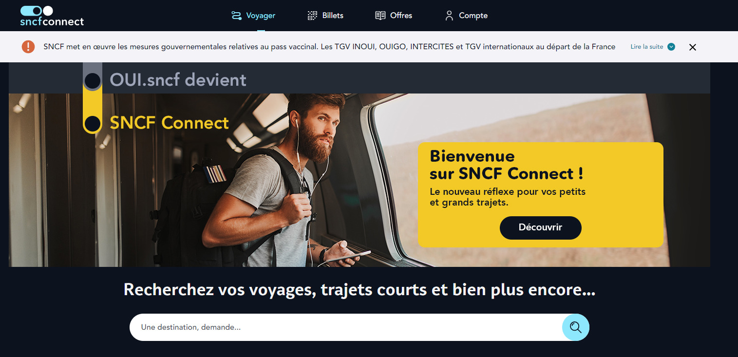 SNCF Connect a son mode clair