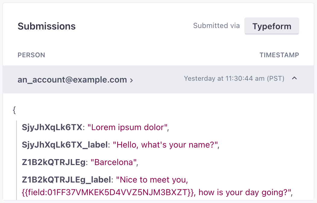 A Typeform submission event