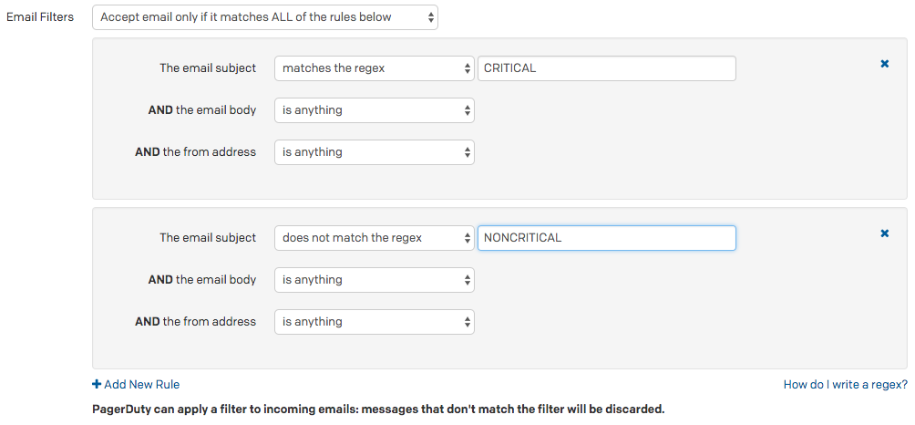 Email filters for "CRITICAL" and "NONCRITICAL"