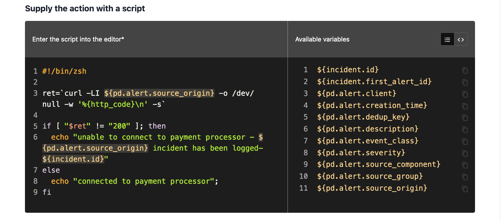 Script with context variables