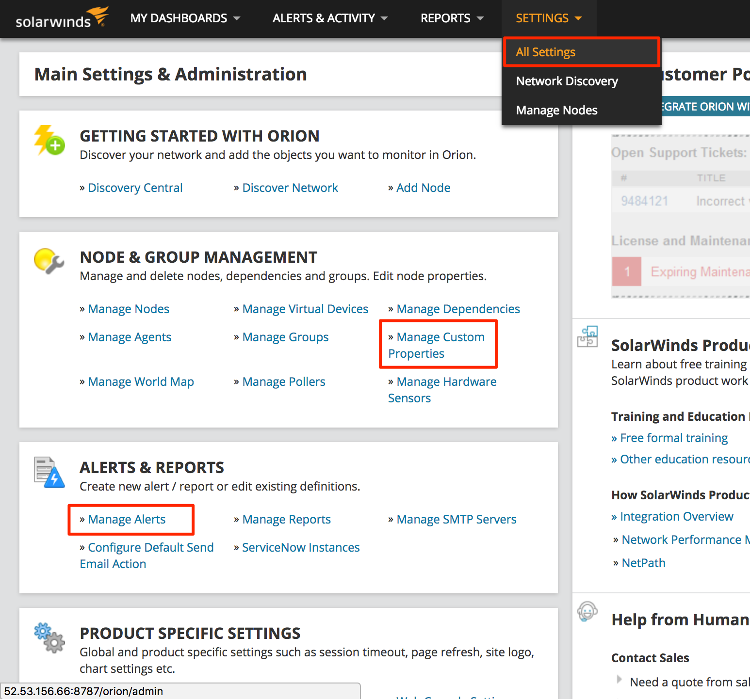 Main Settings & Administration