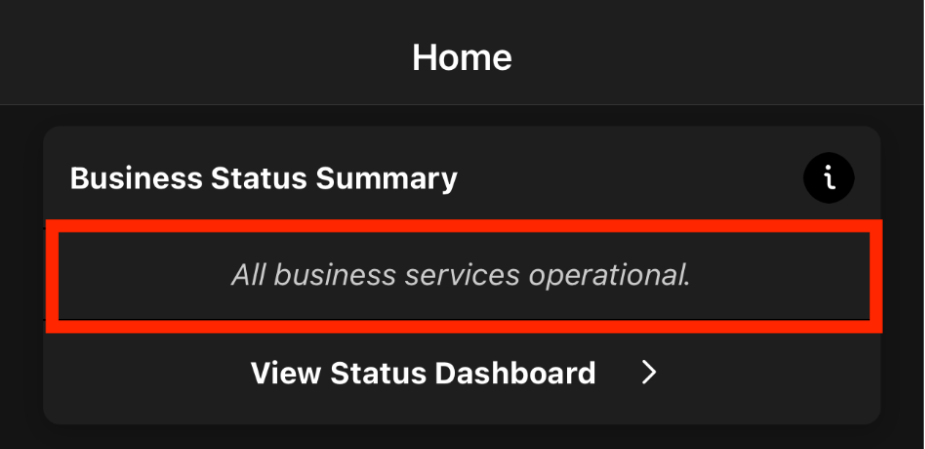 A screenshot of the mobile app indicating that all business services are operational