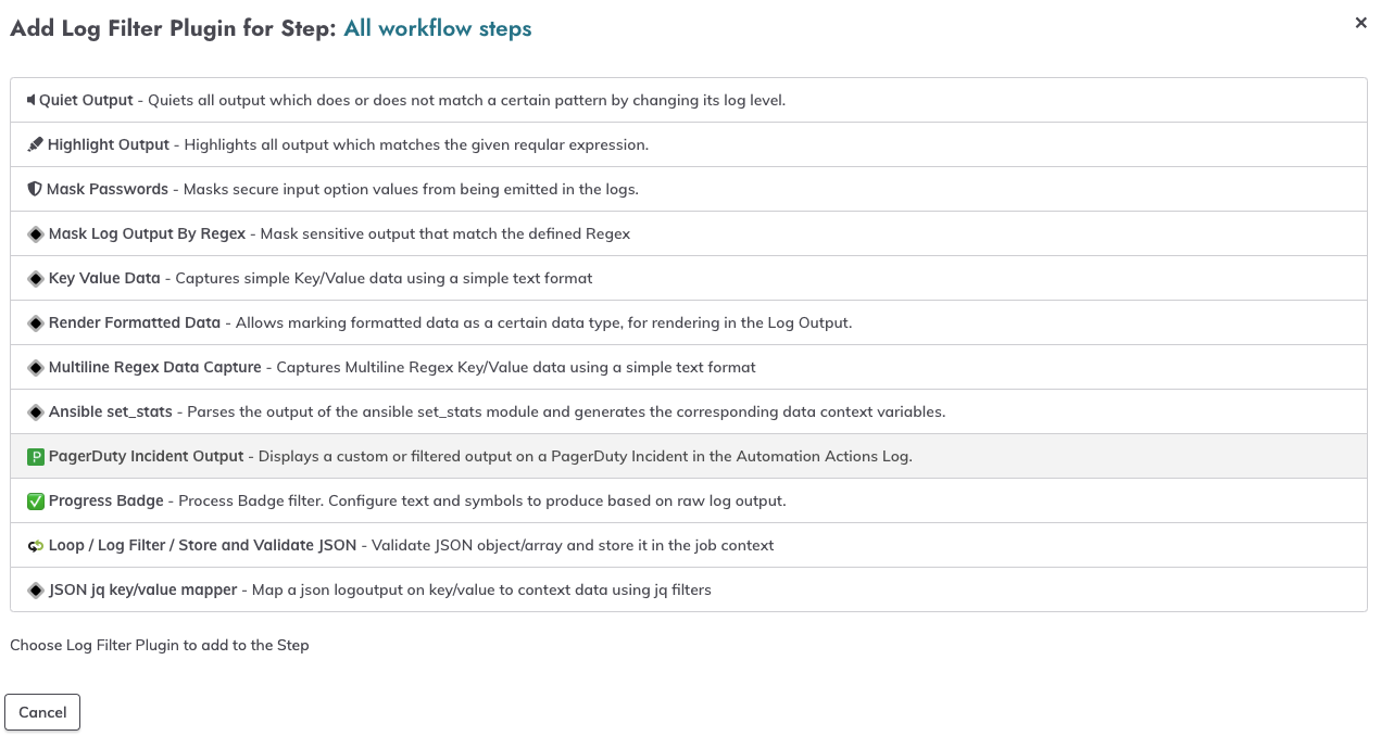 Select log filter