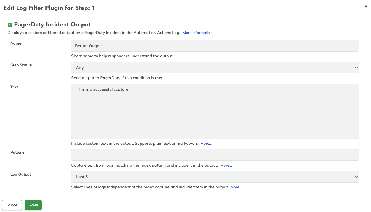 Configure incident output log filter