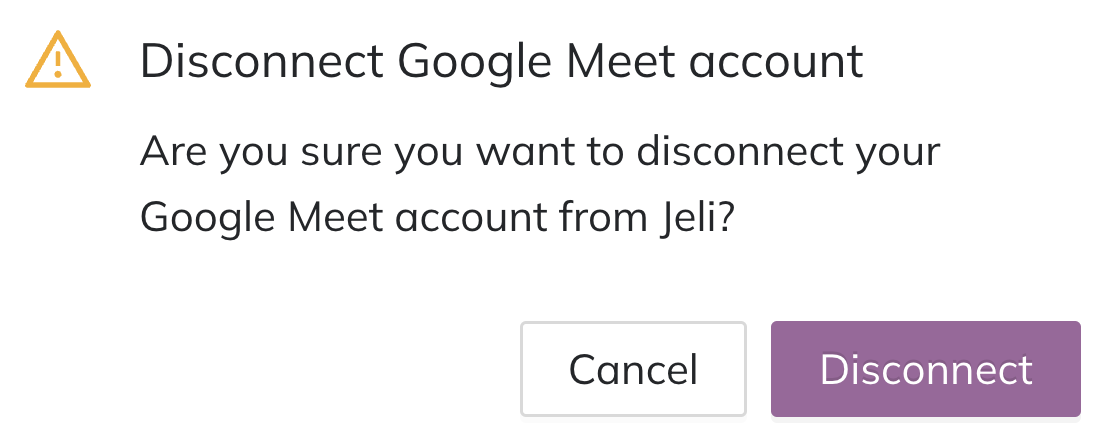 A screenshot of the Jeli web app UI indicating how to disconnect Google Meet