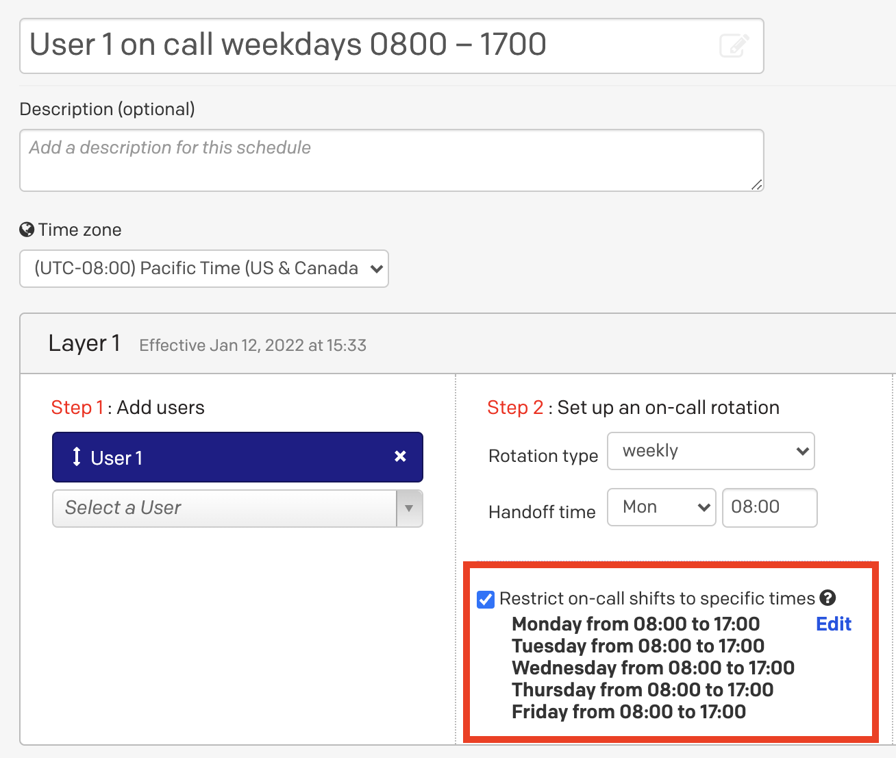 User 1's restricted weekday shifts