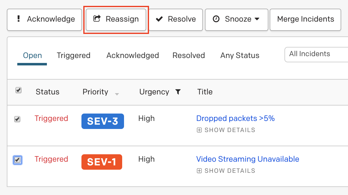 Reassign multiple incidents