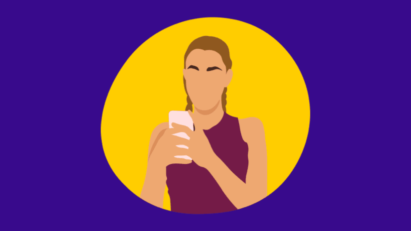 Illustration of woman holding phone and texting