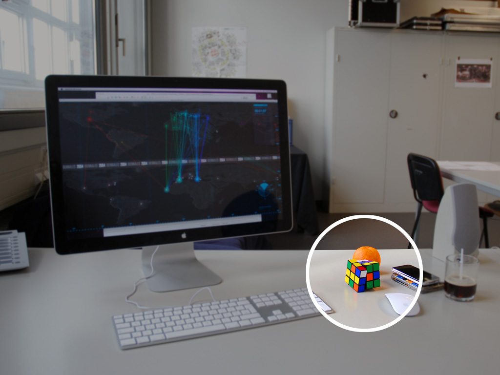 Creating our trans_actions exhibition piece during the early months of 2011 with collaborator Bobby Pietrusko in our Artist in Residence office at ZKM in Karlsruhe, Germany. Note the Rubik’s Cube stationed by my mouse; employed as a stress ball of sorts.