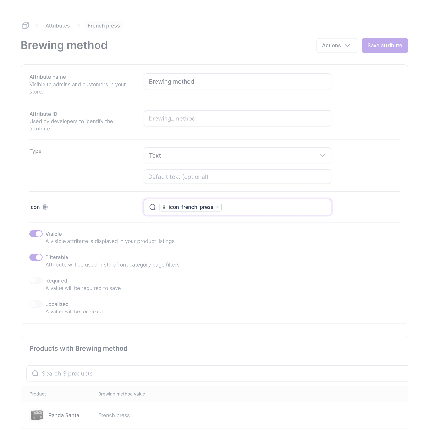 Dashboard view of Icon field