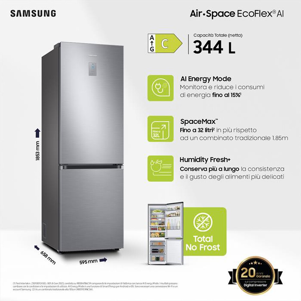 "SAMSUNG - Frigorifero combinato RB34C775CS9/EF ClasseC 344lt-METAL INOX"