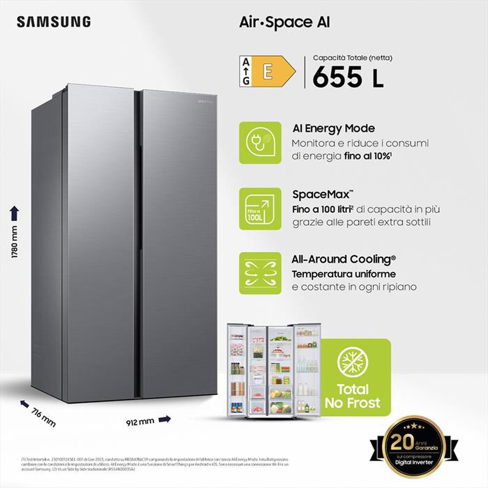 "SAMSUNG - Frigorifero side by side RS62DG5003S9EF Classe E-Metal Inox"