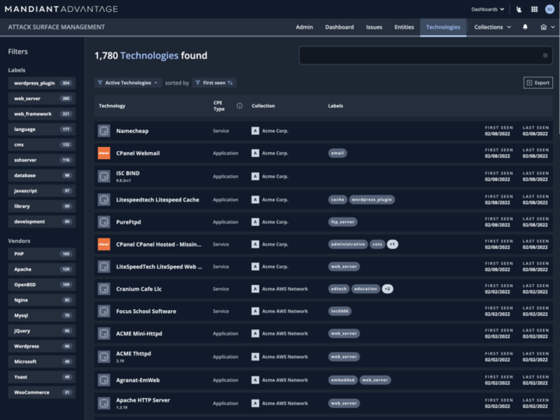 Attack Surface Management platform screenshot