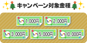 1,000円、2,000円、3,000円、5,000円、10,000円