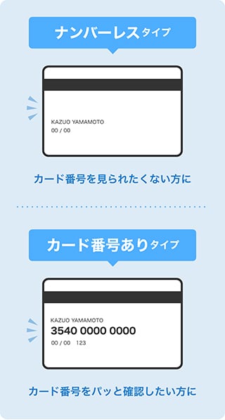 ナンバーレスタイプ カード番号を見られたくない方に カード番号ありタイプ カード番号をパッと確認したい方に