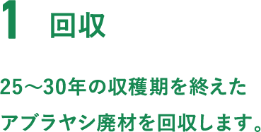 1.25〜30年の収穫期を終えたアブラヤシ廃材を回収します。