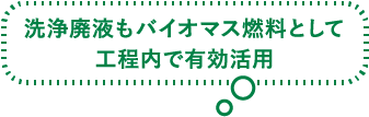 洗浄廃液もバイオマス燃料として工程内で有効活用