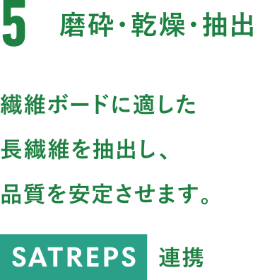 5.磨砕・乾燥・抽出。繊維ボードに適した長繊維を抽出し、品質を安定させます。