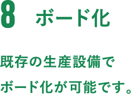 8.ボード化。既存の生産設備でボード化が可能です。