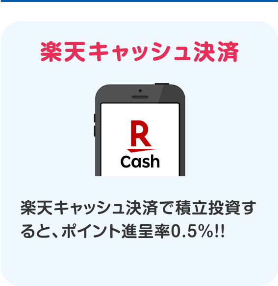 楽天キャッシュ決済で積立投資すると、ポイント進呈率0.5%!!