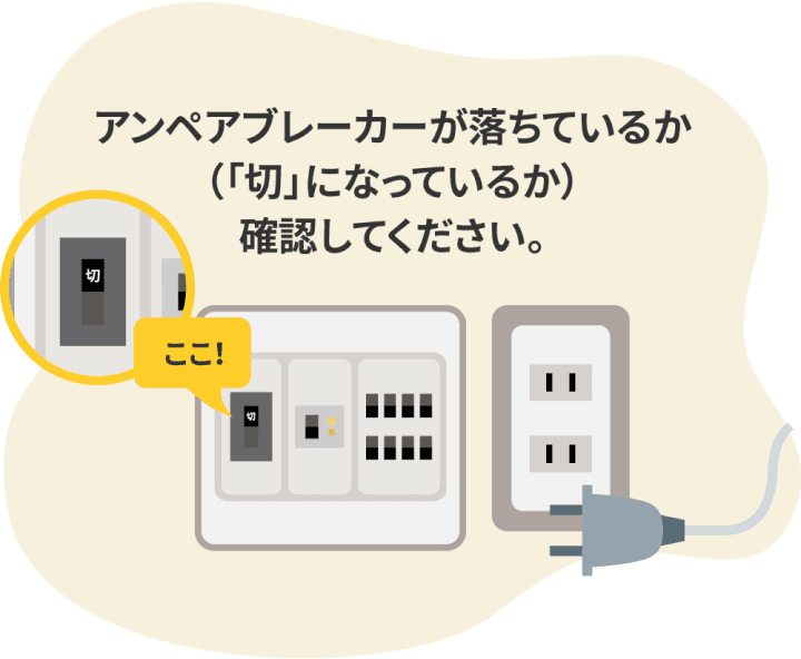 アンペアブレーカーが落ちているか（「切」になっているか））確認してください。