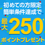 初めての方へ限定簡単条件達成で最大250ポイントプレゼント