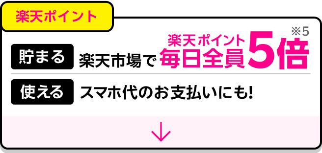 楽天ポイント：楽天市場のお買い物ポイント毎日全員ポイント5倍でポイントザクザク貯まって、スマホ代の支払いにも使える！