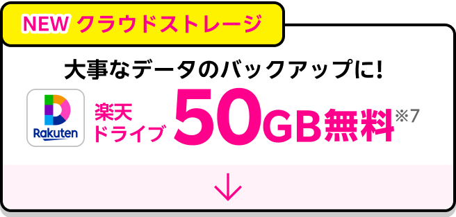 クラウドストレージ：大事なデータのバックアップに！楽天ドライブ50GB無料※7