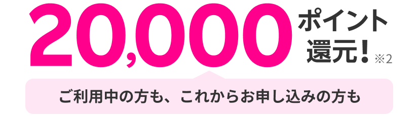 ご利用中の方も、これからお申し込みの方も20,000ポイント還元！※2