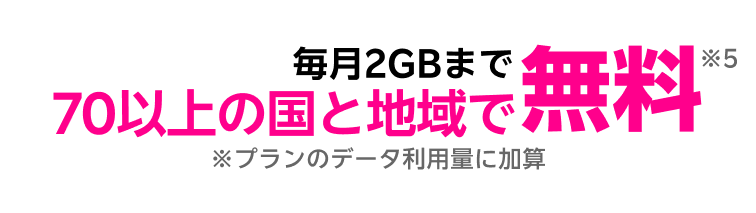 毎月2GBまで海外で無料 ※プランのデータ利用量に加算 ※5