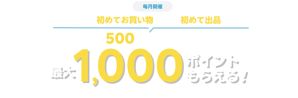 毎月開催！ラクマで初購入で500ポイント、初出品で500ポイントもらえる！最大1,000ポイントもらえる！