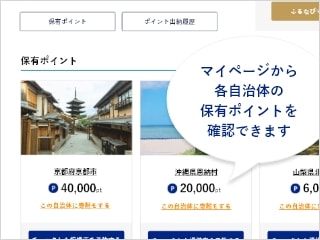 マイページから各自治体の保有ポイントを確認できます