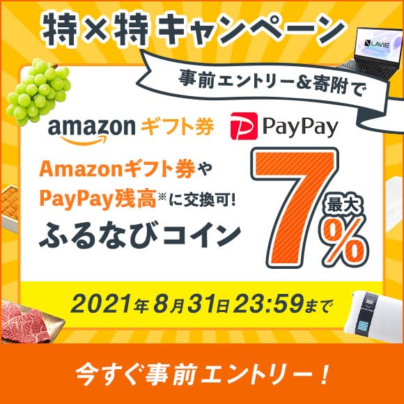 ふるなびコイン誕生記念！特×特キャンペーン　事前エントリー＆寄附で最大7%分のふるなびコインがもらえる！