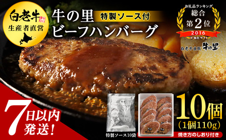 牛の里ビーフハンバーグ（110g×10個） 特製ソース（10袋） の詰合せ AG052