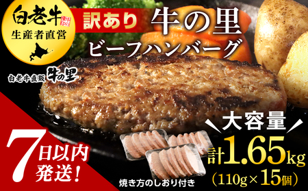 ★大容量！合計1.65kg！★訳あり・牛の里ビーフハンバーグ(110ｇ5枚入）×3 AG058