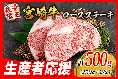 生産者応援 数量限定 宮崎牛 ロース ステーキ 2枚 牛肉 ビーフ 黒毛和牛 ミヤチク 国産 ブランド牛 食品 おかず ディナー 人気 おすすめ 鉄板焼き 高級 贅沢 上質 ご褒美 お祝 記念日 イベント グルメ 枚数が選べる 宮崎県 日南市 送料無料_C119-24