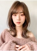 ★デザインカラーレイヤーカットウェットヘアオリーブベージュ