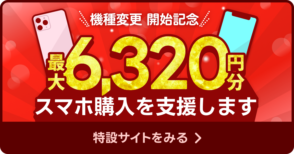 機種変更キャンペーン 月額基本料金 6ヶ月間半額! 特設サイトを見たい方はこちらをクリック