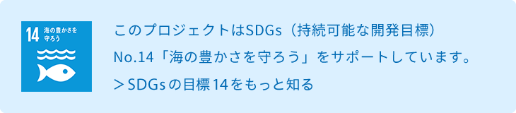 このプロジェクトはSDGs（持続可能な開発目標）No.14「海の豊かさを守ろう」をサポートしています。