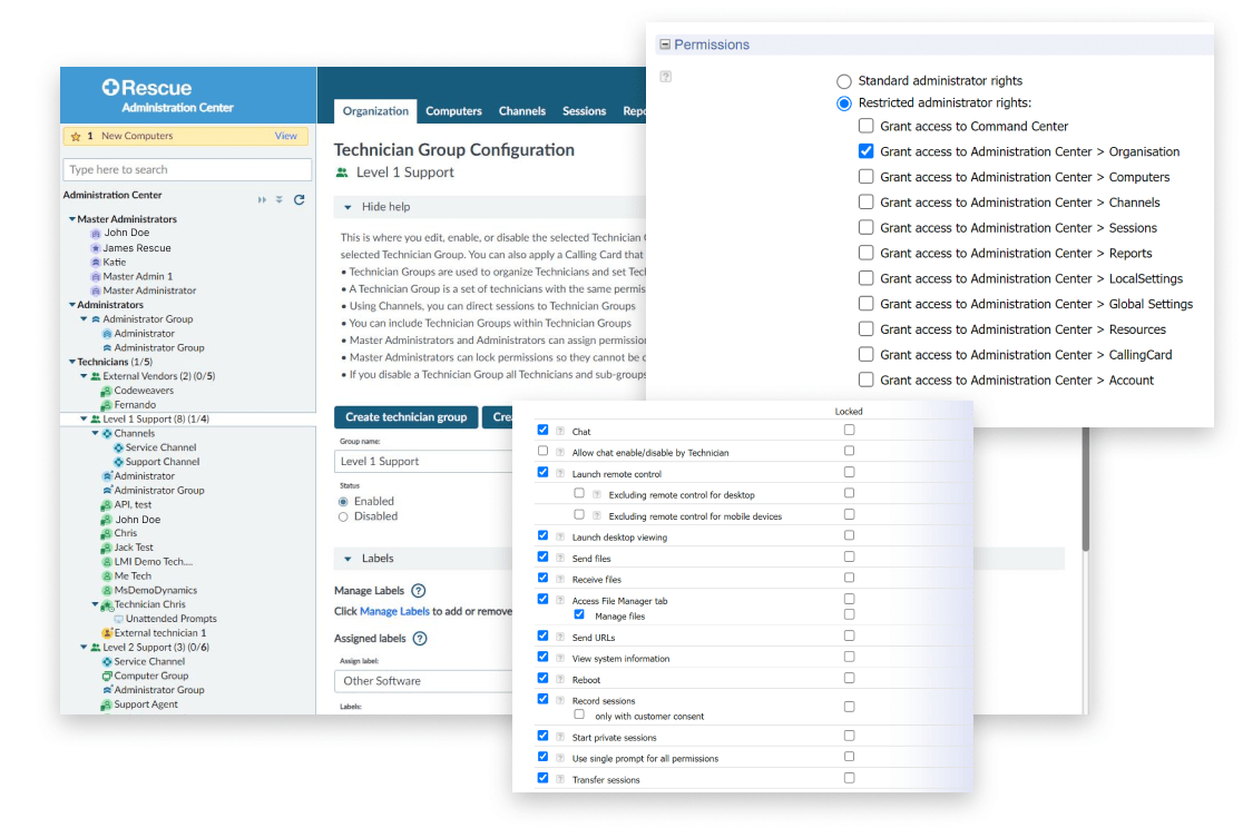 許可制御機能のチェックリストを表示した UI