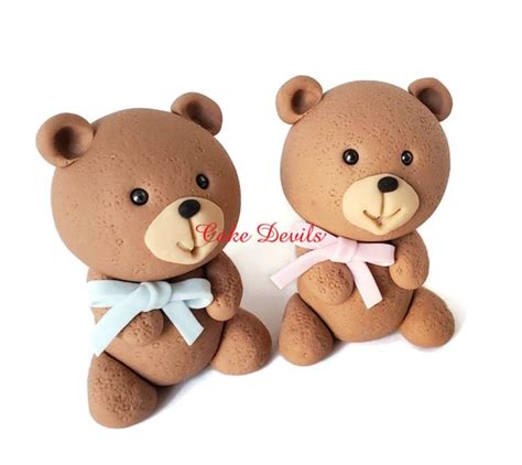 Fondant Teddy Bear Cake Toppers, Great for a Gender Reveal or Baby ...