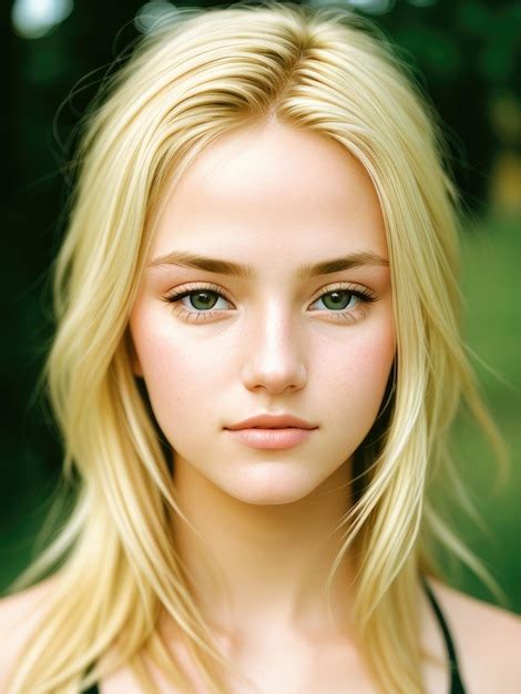 Premium AI Image | A girl with blonde hair and a green eyes