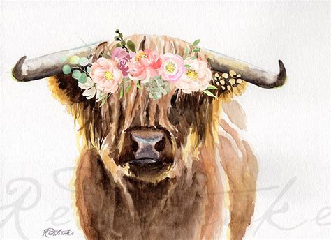 8 x 10 inch Highland cow Art Print cow watercolor painting | Etsy