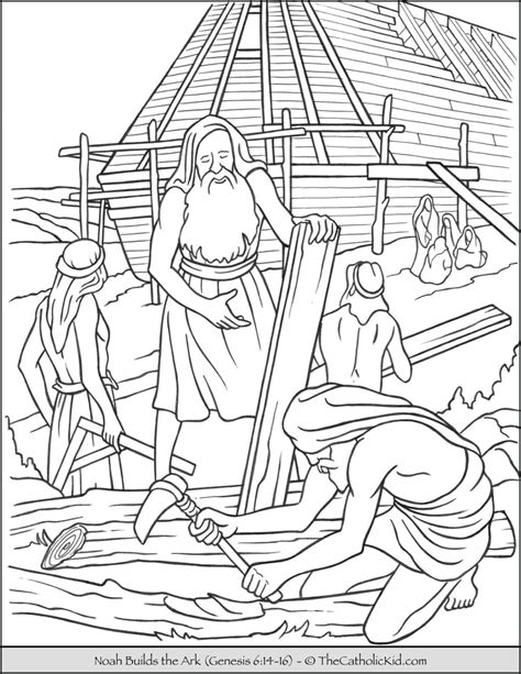 Noah Building The Ark Coloring Page - TheCatholicKid.com