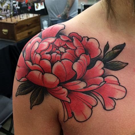 Peony Flower Shoulder Tattoo ~ Tattoo Geek - Ideas for best tattoos