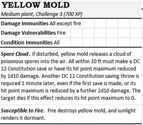 5E How would you do Yellow Mold in 5e?